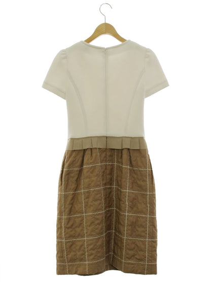 エムズグレイシー 911531 ワンピース 36 ホワイト/ライトブラウン チェック キルティング  切替 ITQZ1VLJ24TK