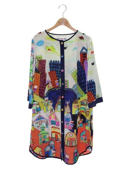 アルベロベロ 715463 ワンピース F マルチカラー 街並みモチーフ フロントボタン IT2ONCK1X00Y