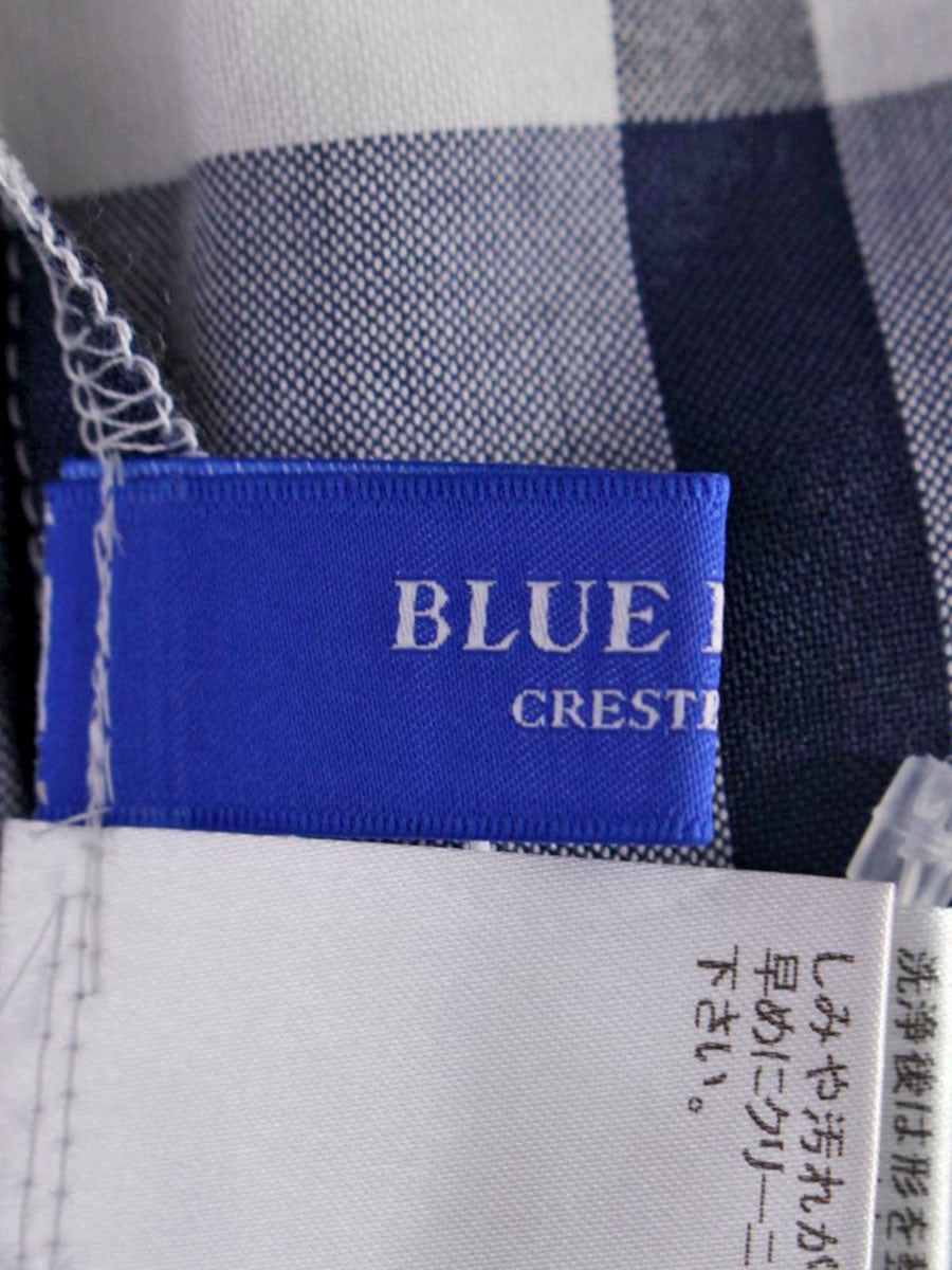 ブルーレーベルクレストブリッジ 55M42-782-29 カットソー 38 ネイビー チェック柄 Vネック パフスリーブ IT1IWVGCOZGW