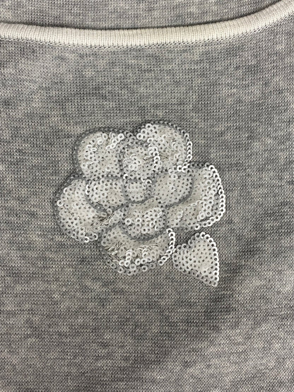 エムズグレイシー 528154 ニット セーター 38 グレー フラワーモチーフ スパンコール リボン IT1VEKOYDR5C