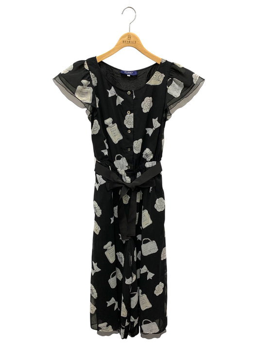 エムズグレイシー 111319 オールインワン 40 ブラック モチーフ柄 フロントボタン ITQ2JNRQSLIG