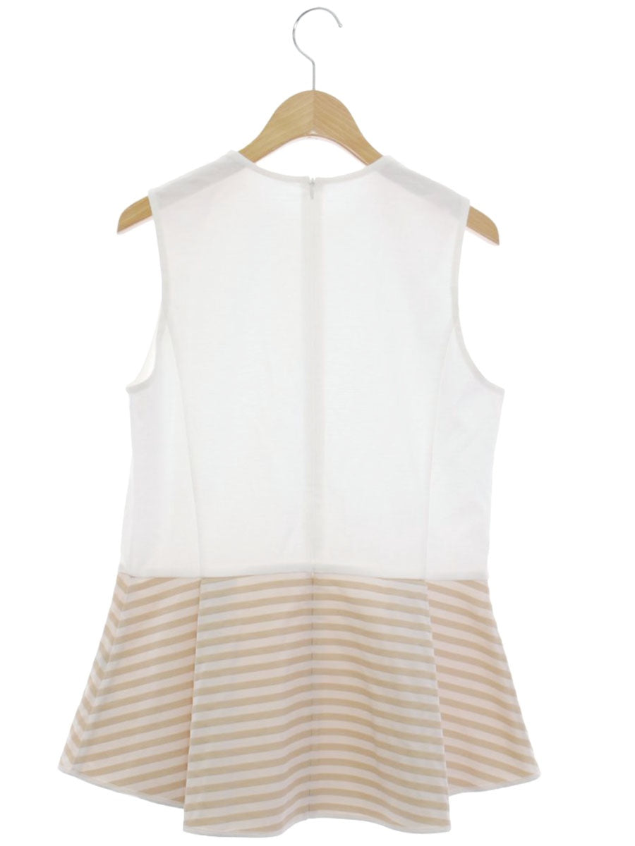 ボーダーズアットバルコニー BD2211-2D-15 カットソー 38 ホワイト/ベージュ ペプラム ノースリーブ ITCBXLAZX5DC 【SALE】