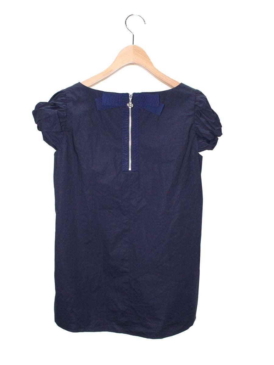 エムズグレイシー 520314 トップス 40 ネイビー リボン ギャザー IT4Z13W8FFVK