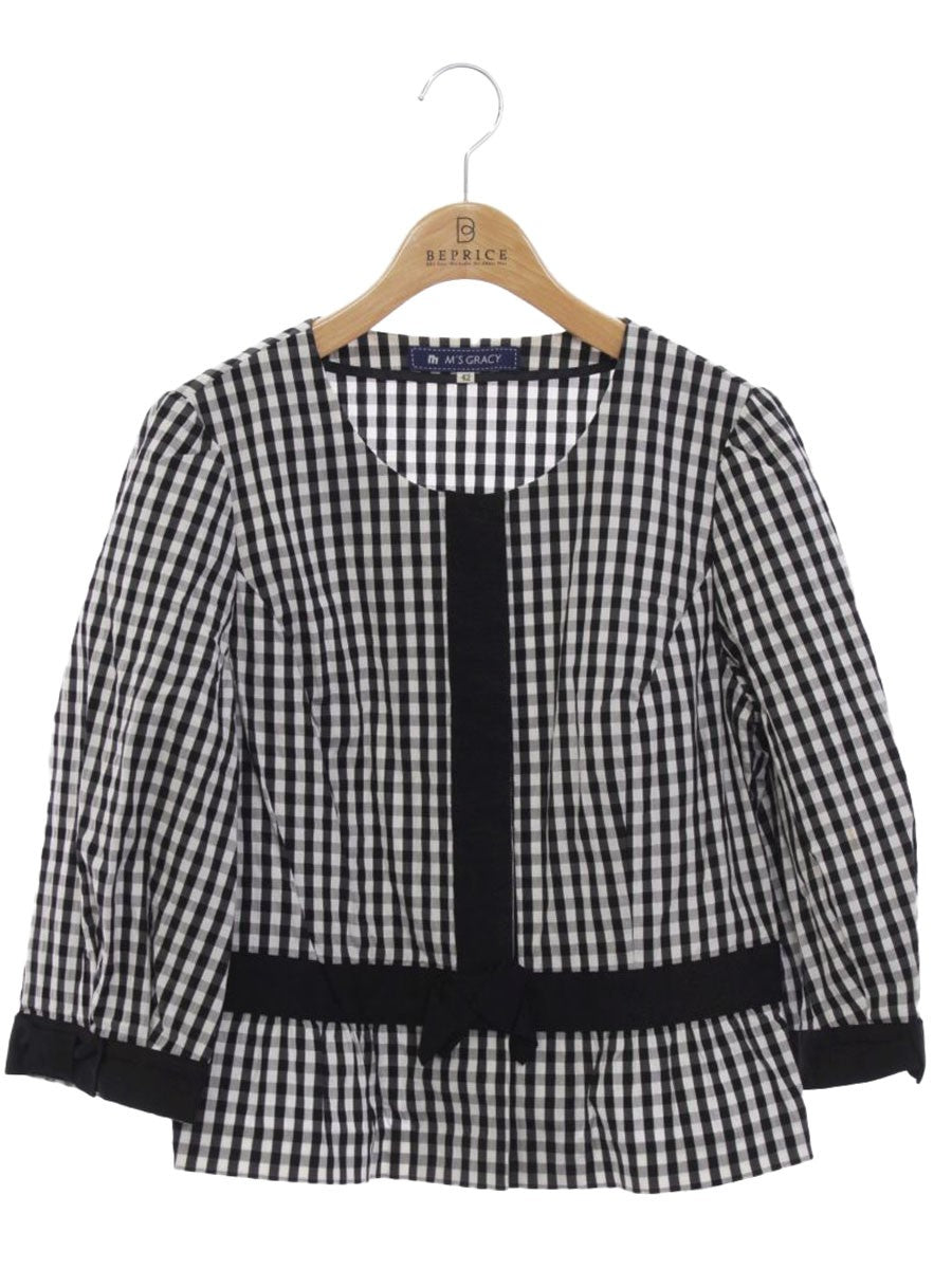 エムズグレイシー 024310 ブラウス 42 ブラック シャツ ギンガムチェック リボン IT1V5PT5H3K0