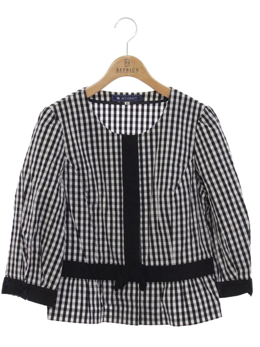 エムズグレイシー 024310 ブラウス 42 ブラック シャツ ギンガムチェック リボン IT1V5PT5H3K0