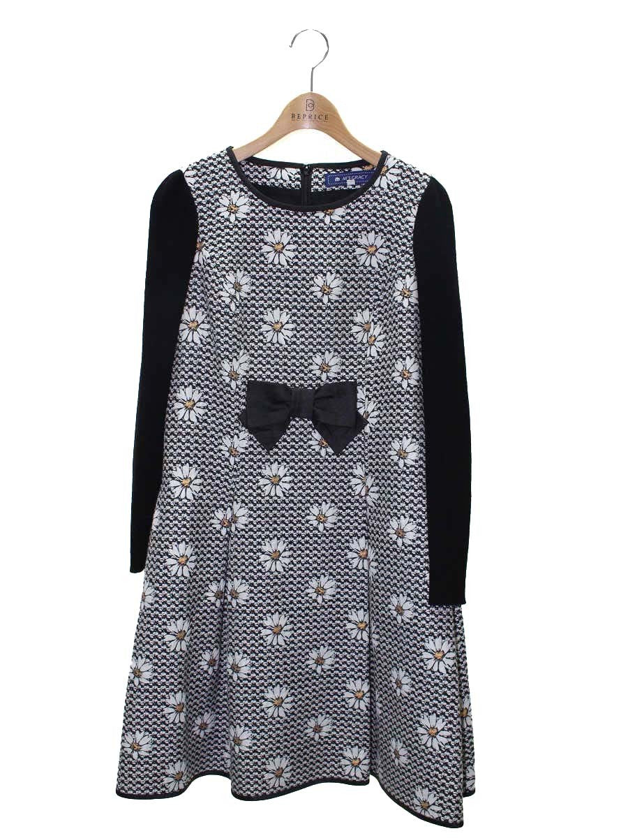 エムズグレイシー 521566 ワンピース 38 ブラック フレアフラワーモチーフ ニット IT2C7MNIX29C