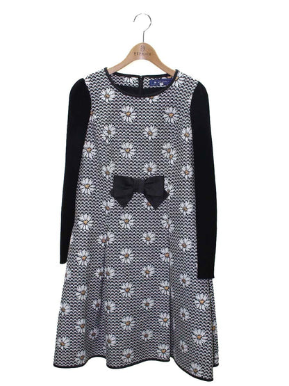 エムズグレイシー 521566 ワンピース 38 ブラック フレアフラワーモチーフ ニット IT2C7MNIX29C