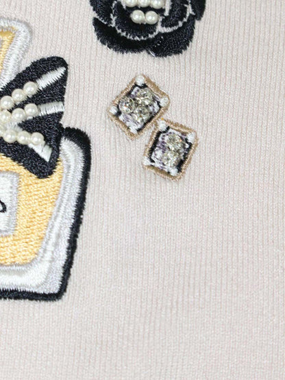 スーパービューティー カーディガン 44 ピンク ニット 口紅 香水刺繍 コサージュ IT5O534SR153