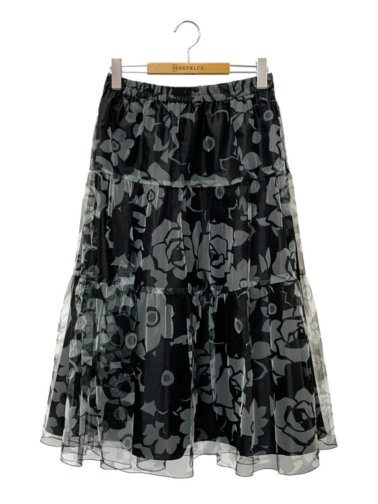 エムズグレイシー 517125 スカート 38 ブラック フラワープリント チュール IT8LXUWRFTHS