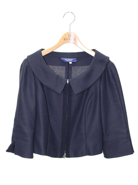 エムズグレイシー 814305 ジャケット 38 ネイビー 衿付き カメリア Wジップ ITTYAE5GV4ZS