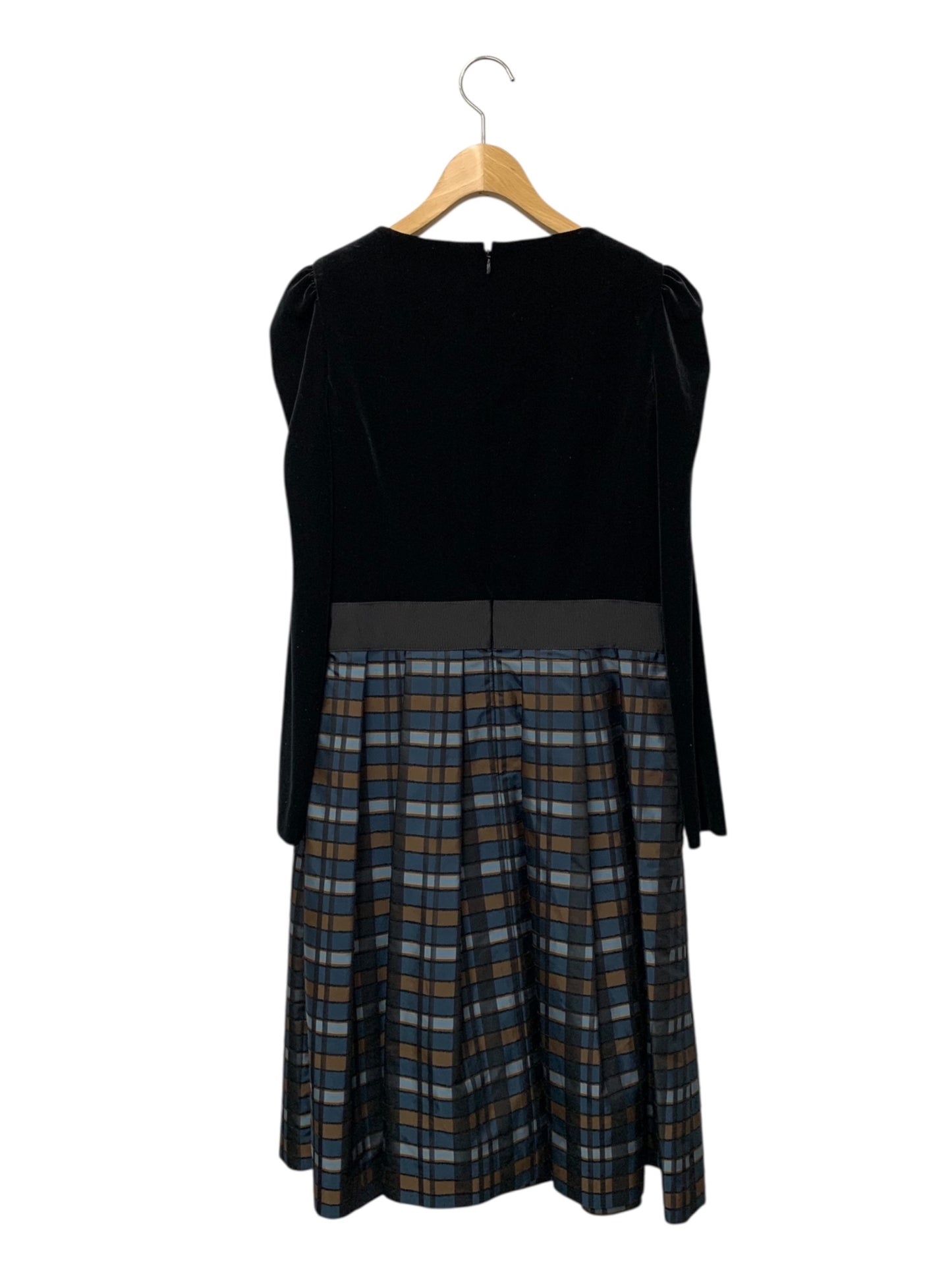 エムズグレイシー 811508 ワンピース 40 ブラック チェック リボン ベロア IT7A01QCDMG0