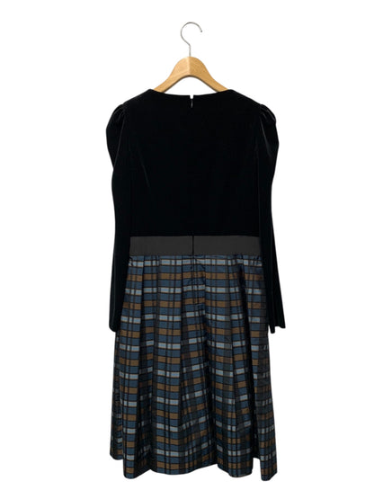 エムズグレイシー 811508 ワンピース 40 ブラック チェック リボン ベロア IT7A01QCDMG0