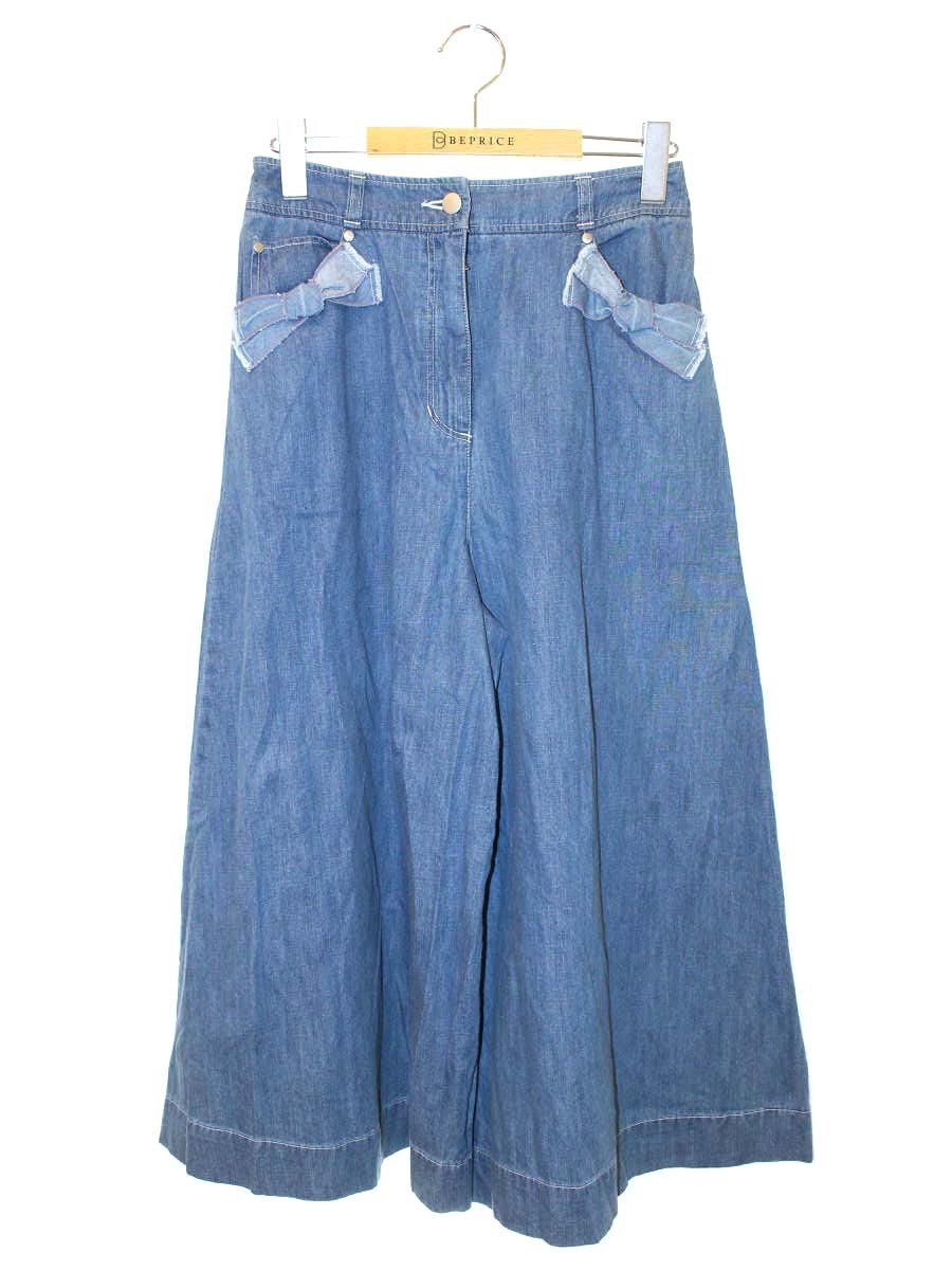 エムズグレイシー 016315 デニムパンツ 38 ブルー ワイドパンツ リボン ITM4S2Z8XJBG