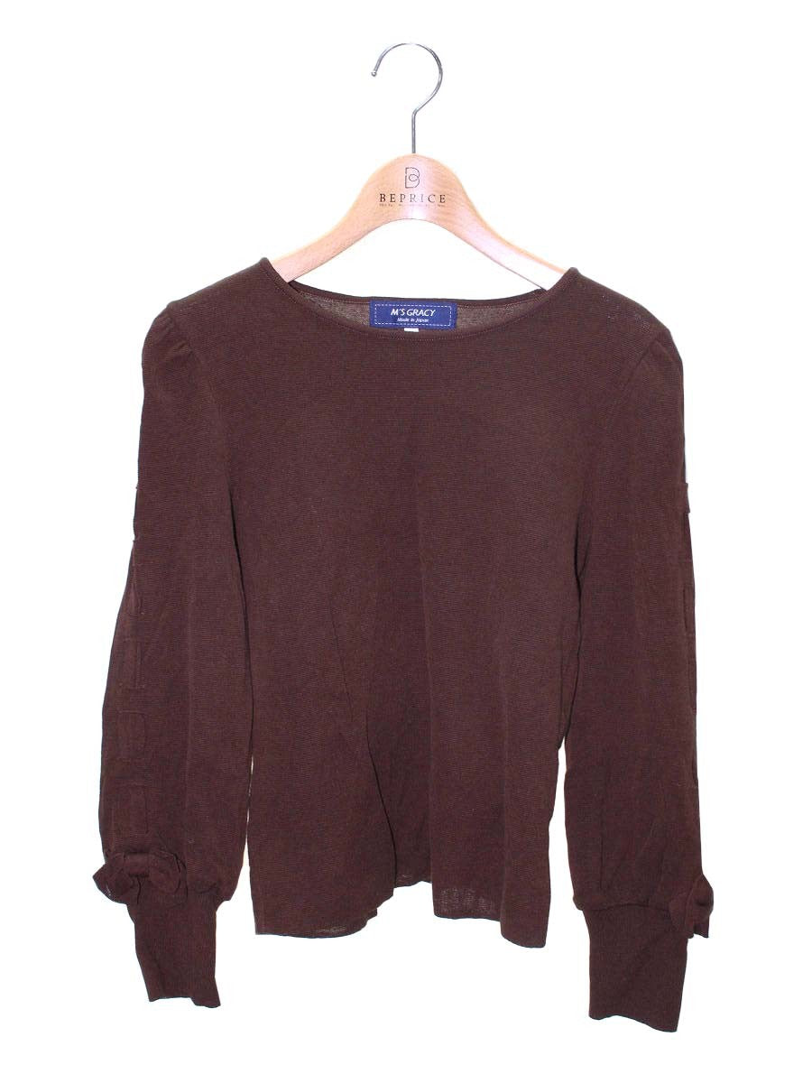 エムズグレイシー Sleeve Ribbon Knit 818516 ニット セーター 40 ブラウン ストレッチ IT38NXY255SA