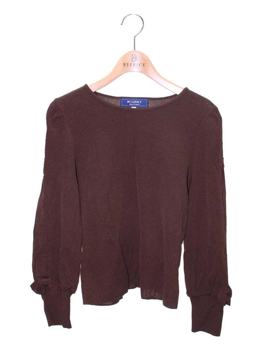 エムズグレイシー Sleeve Ribbon Knit 818516 ニット セーター 40 ブラウン ストレッチ IT38NXY255SA
