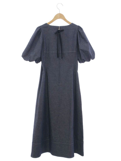 エムズグレイシー 111344 ワンピース 36 ネイビー パフスリーブ ステッチ ITN0BIP6J90M