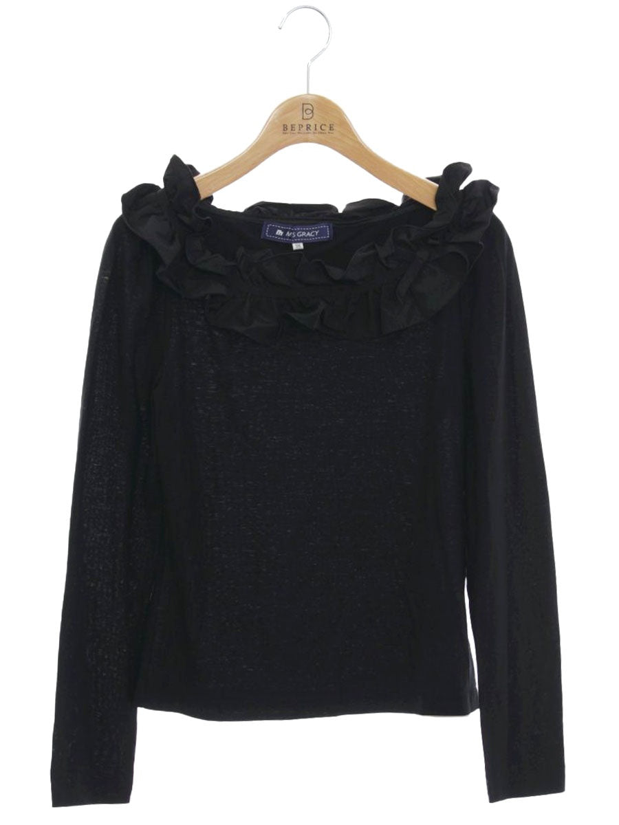 エムズグレイシー 625104 Tシャツ カットソー 38 ブラック フリル グログランリボン IT2IMP3Q88NC