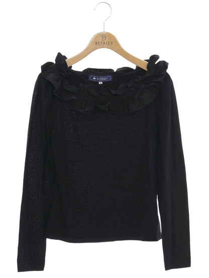 エムズグレイシー 625104 Tシャツ カットソー 38 ブラック フリル グログランリボン IT2IMP3Q88NC