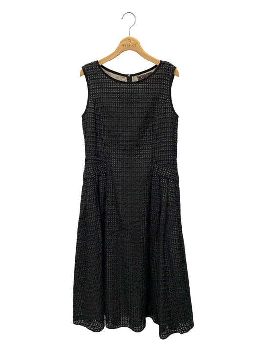 フォクシーブティック Dress Lgende 44361 ワンピース 40 ブラック クルーネック バックジップ チェック ITWMBF0OED3C
