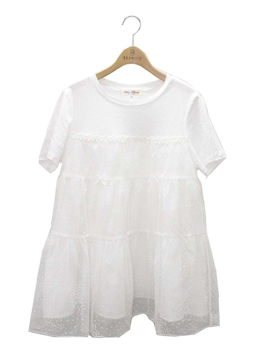 スーパービューティー チュニック 40 ホワイト 小花柄 オーガンジー 切替 ITPT1TT153HG