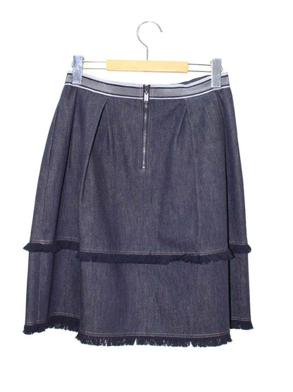 フォクシーブティック Skirt 40915 デニムスカート 40 ネイビー フリンジ タックフレア ITJDF5LZJPBD