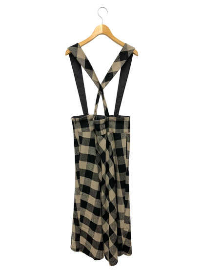 エムズグレイシー 417603 吊りスカート 40 ベージュ ウール混 チェック柄 フレア 肩紐付き IT0JQVV5UVQU