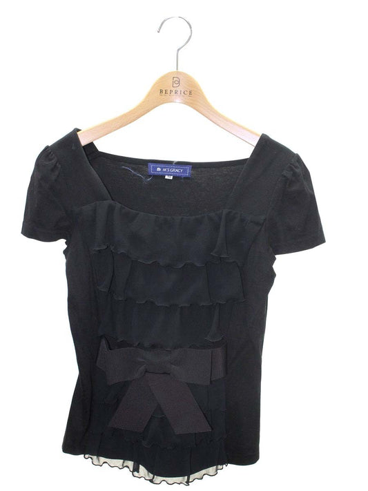 エムズグレイシー 525101 Tシャツ カットソー 38 ブラック ティアード フリル ITEQHJFBY9E8