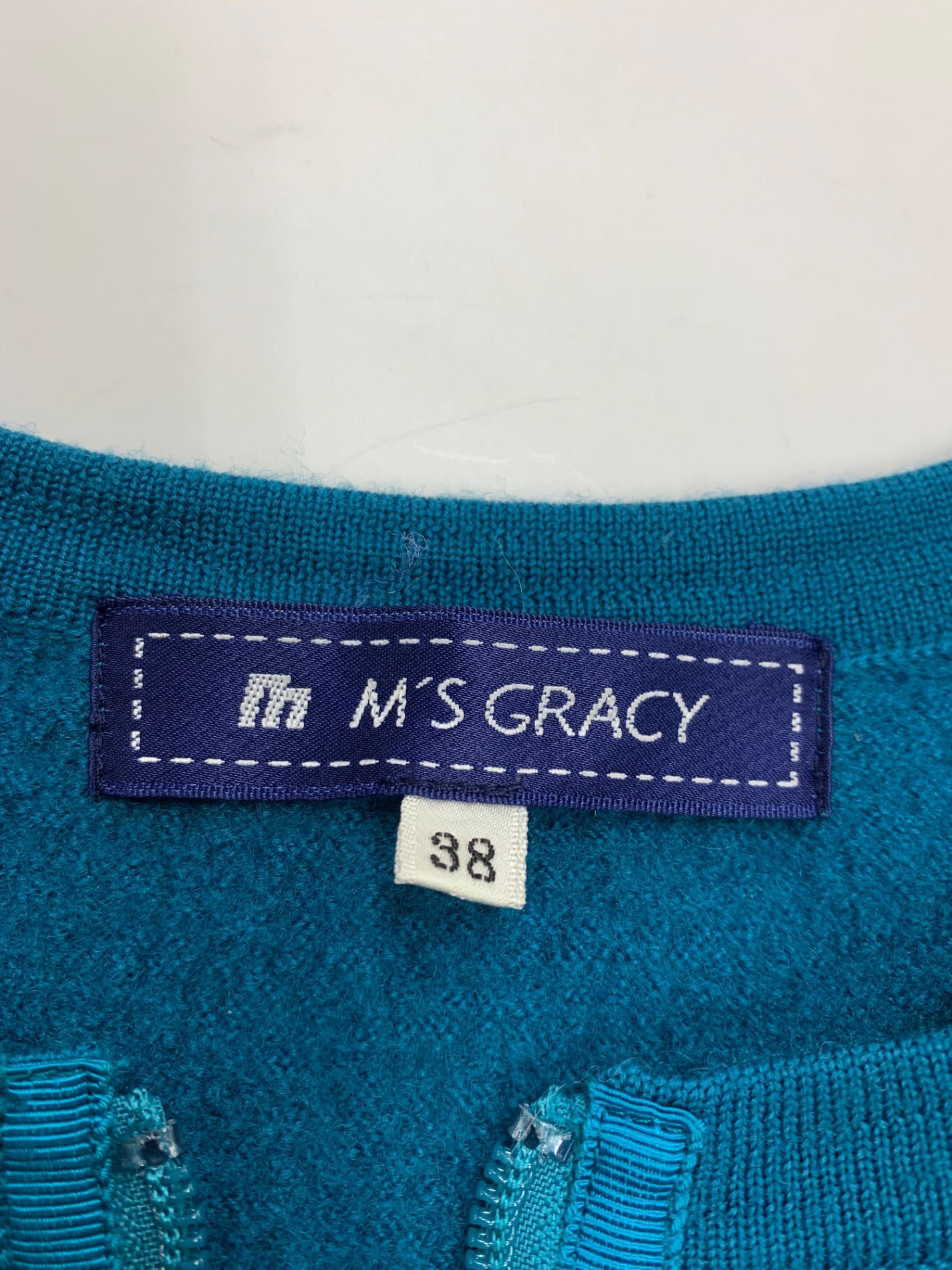 エムズグレイシー 428565-2 カーディガン 38 グリーン ウール Wジップアップ パール IT4GY4R66WYW