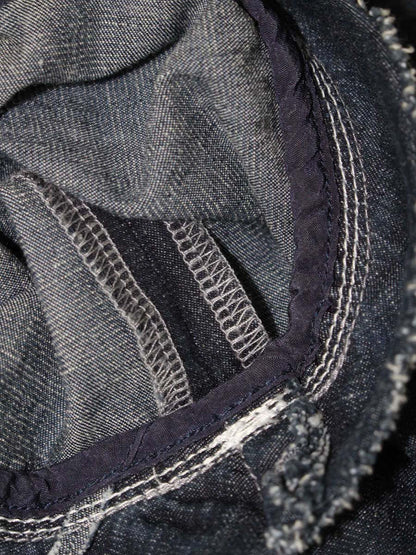 エムズグレイシー 814317 デニムジャケット 40 ネイビー ノーカラー フリル ビジュー ITVVT91XSCPW