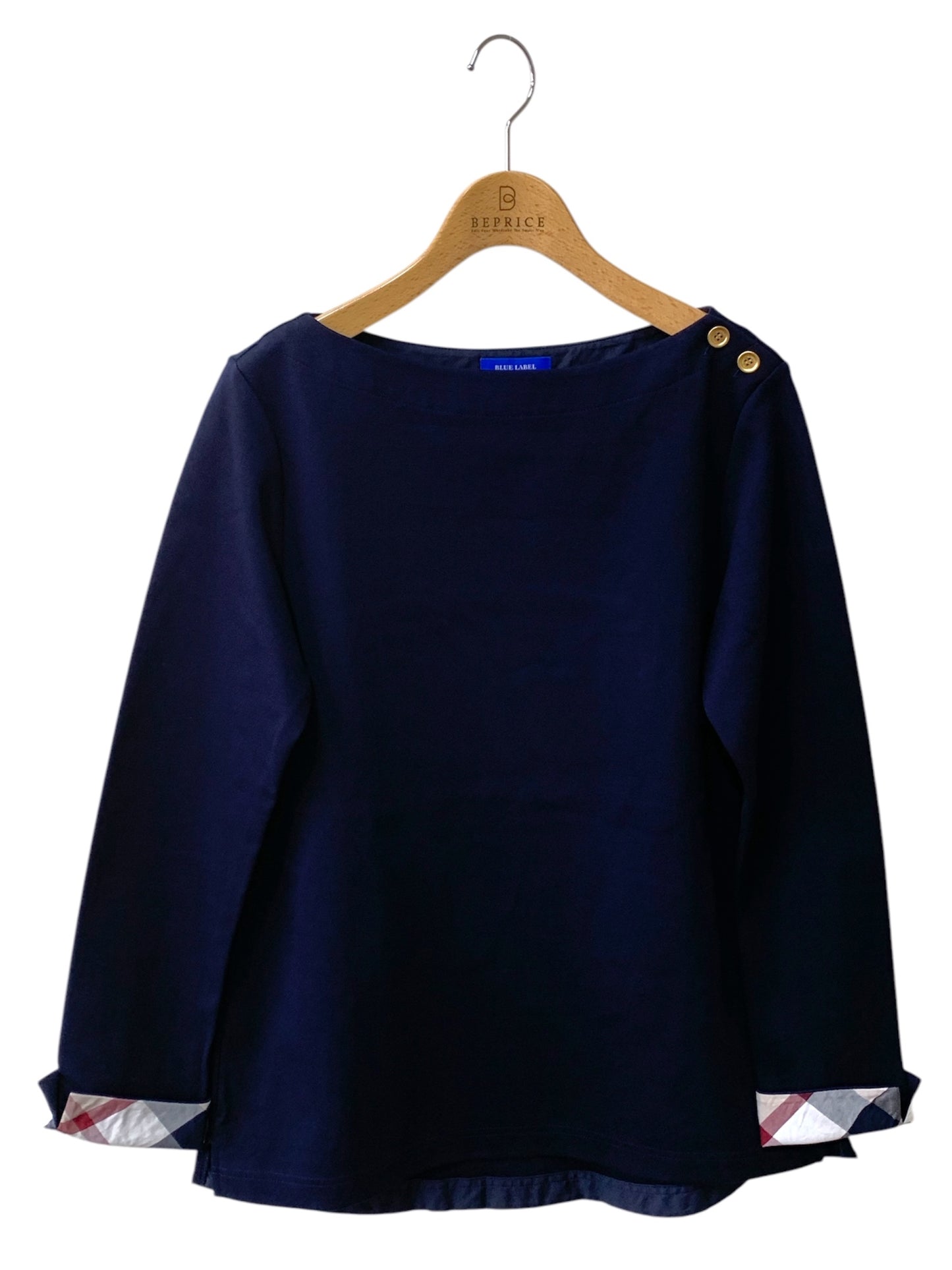 ブルーレーベルクレストブリッジ 55P03-711-29 カットソー 38 ネイビー ボートネック 肩ボタン ITCEMJFWU89A