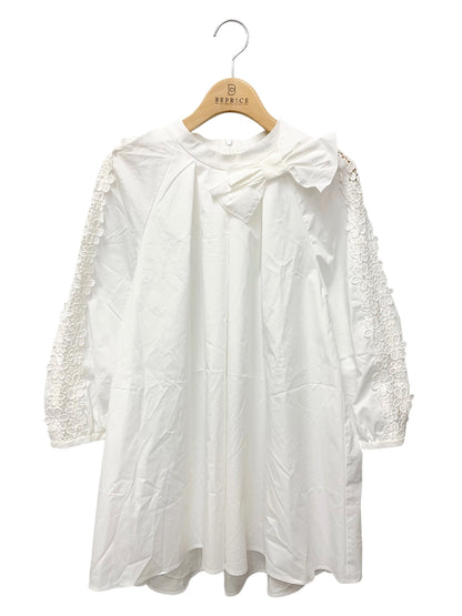エムズグレイシー 袖レース入りタックブラウス 410113 38 ホワイト 刺繡 IT890X9EM26J