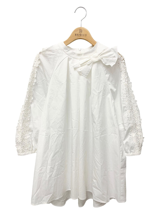エムズグレイシー 袖レース入りタックブラウス 410113 38 ホワイト 刺繡 IT890X9EM26J