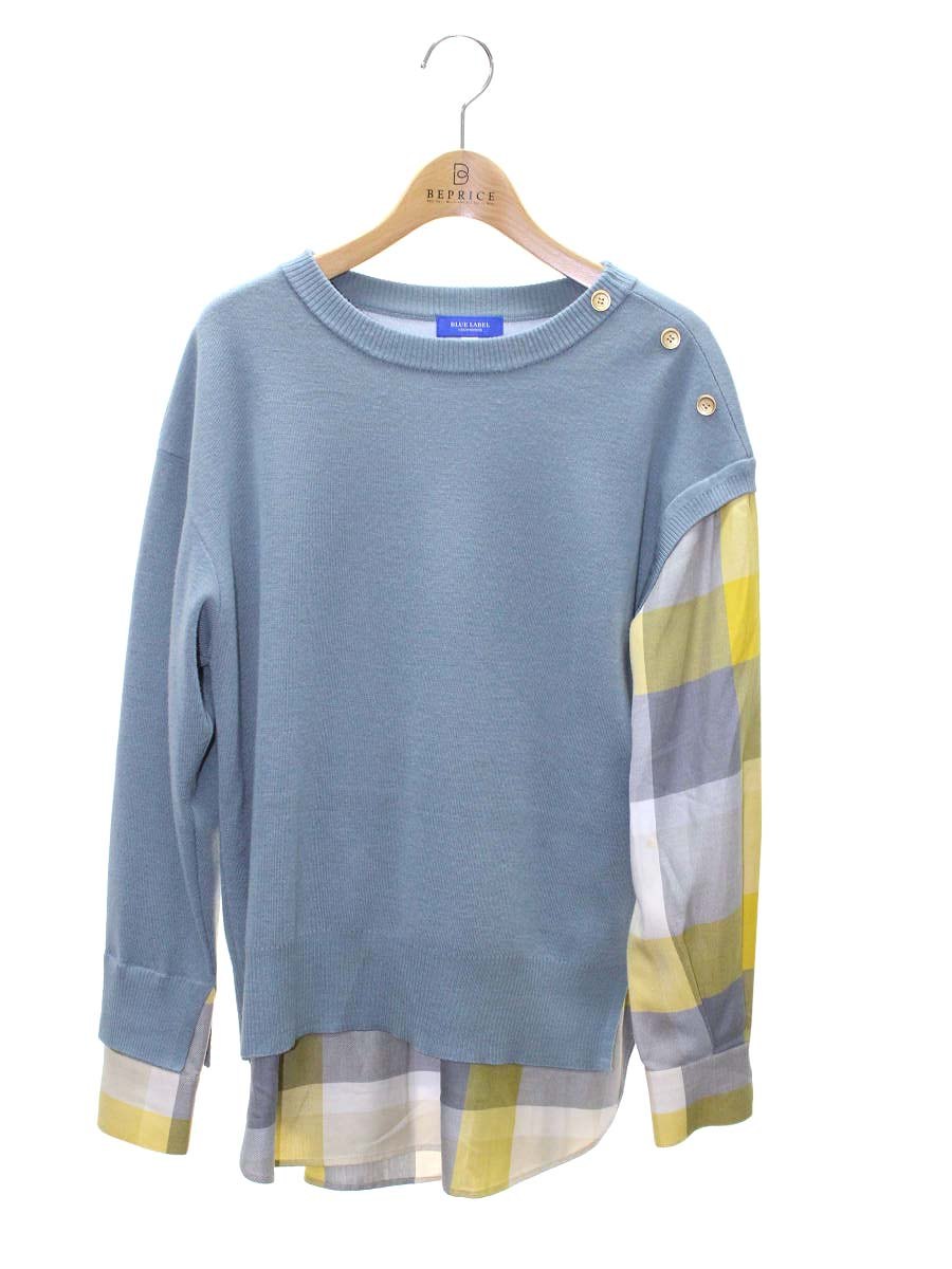 ブルーレーベルクレストブリッジ 55N04-638-23 ニット 38 ブルー クルーネック チェック切替 21AW ITHRC7PSTZT6
