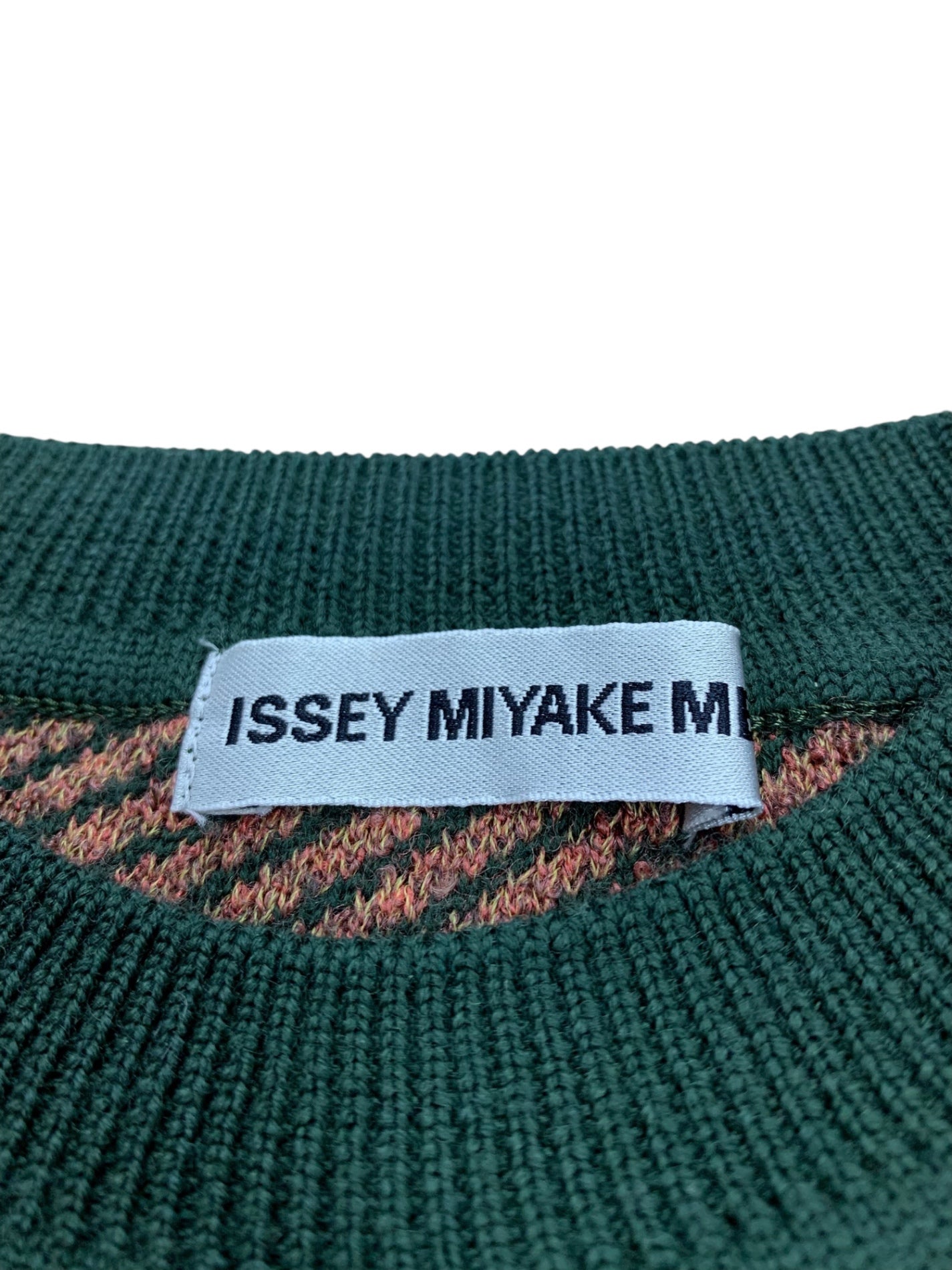 イッセイミヤケメン ME83KN003 クルーネックニット M グリーン レジメンタルストライプ 銀タグ ITZ936FCWXHG 【SALE】