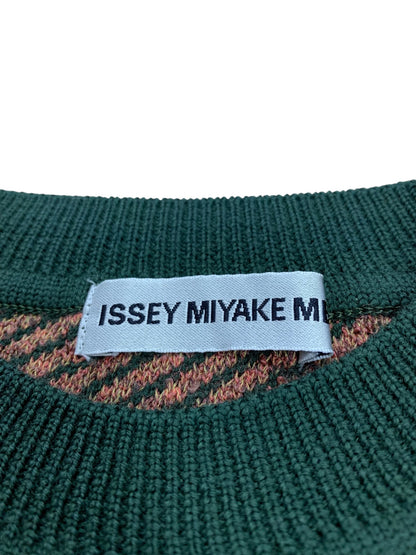 イッセイミヤケメン ME83KN003 クルーネックニット M グリーン レジメンタルストライプ 銀タグ ITZ936FCWXHG 【SALE】
