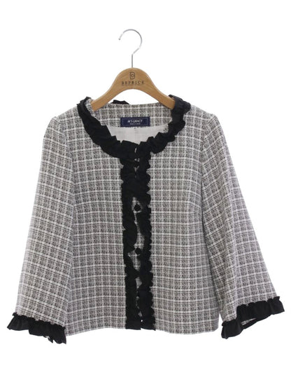 エムズグレイシー リボンフリルツイードジャケット 314310 42 ホワイト/ブラック IT4L86HAG3I0