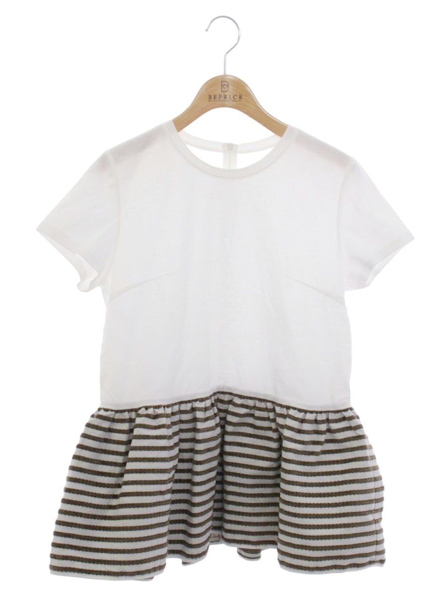 ボーダーズアットバルコニー PEPLUM TEE BD1921-2C-52 38 ホワイト/カーキグリーン ITF6JYF9LOLS