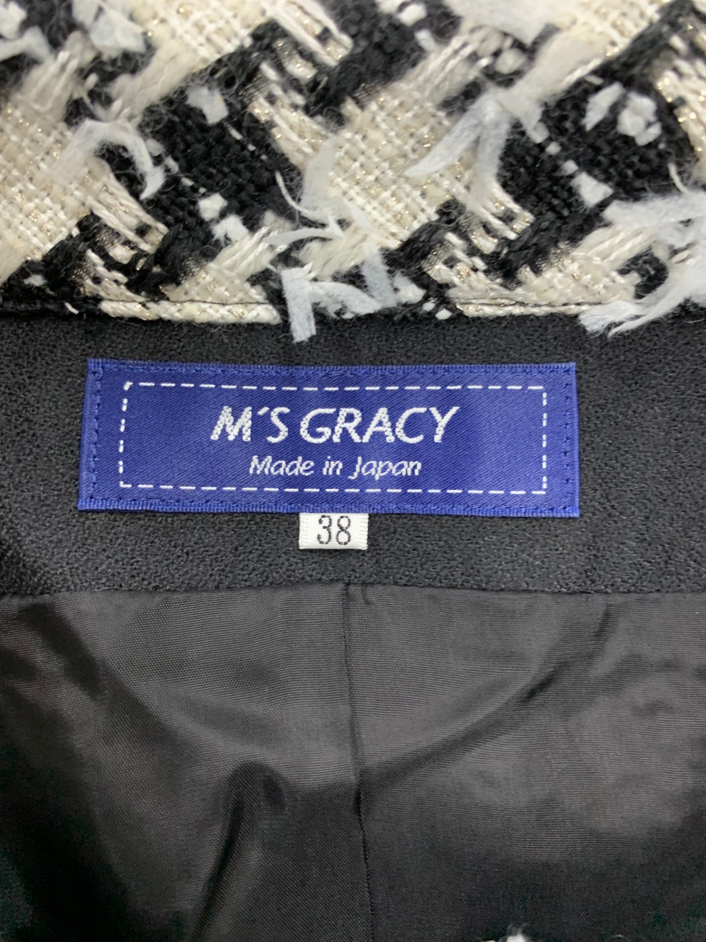 エムズグレイシー 914528 ジャケット 38 ホワイト ツイード ファーカフス付き IT0GRQSB5J5G