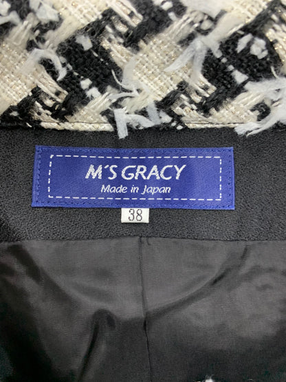 エムズグレイシー 914528 ジャケット 38 ホワイト ツイード ファーカフス付き IT0GRQSB5J5G