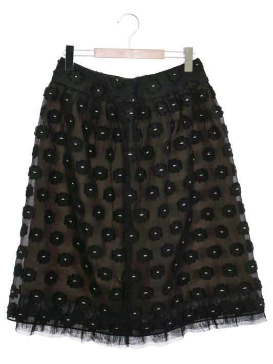 エムズグレイシー 117321 スカート 40 ブラック フラワーモチーフ ITTQGFS3OGBC