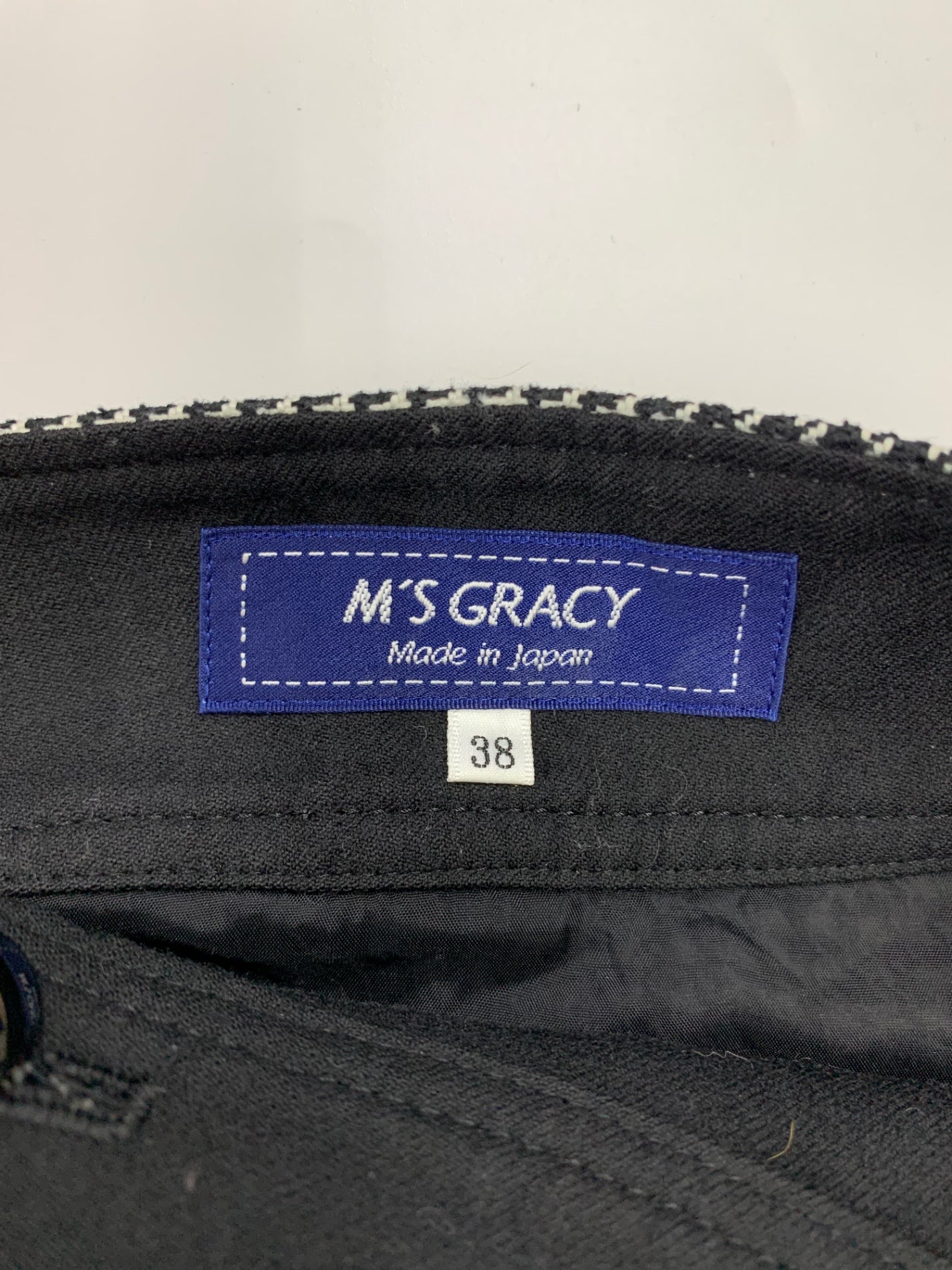 エムズグレイシー Asymmetry Skirt 917709 スカート 38 ブラック 千鳥柄 フロントボタン ITDQPVFD6REG