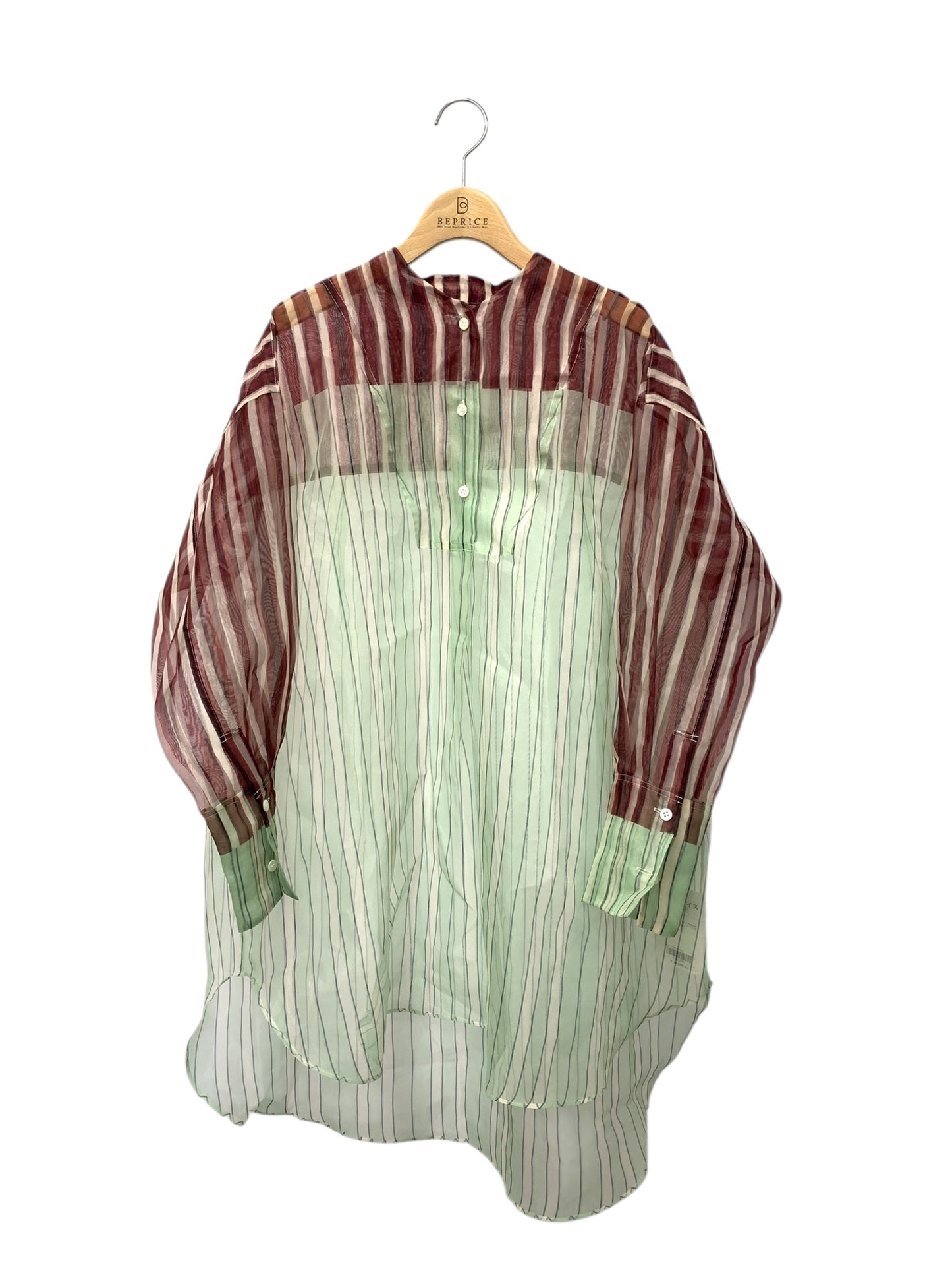 テルマ Printed Sheer Pullover TLM41FJ007 シアーシャツ 36 グリーン ストライプ ITE78JZDK6IG