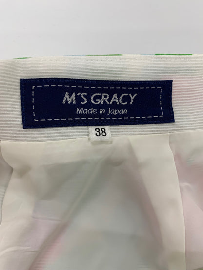 エムズグレイシー 017112 スカート 38 ホワイト 水彩 フラワーモチーフ フレア ITH8TYZIZ3XG