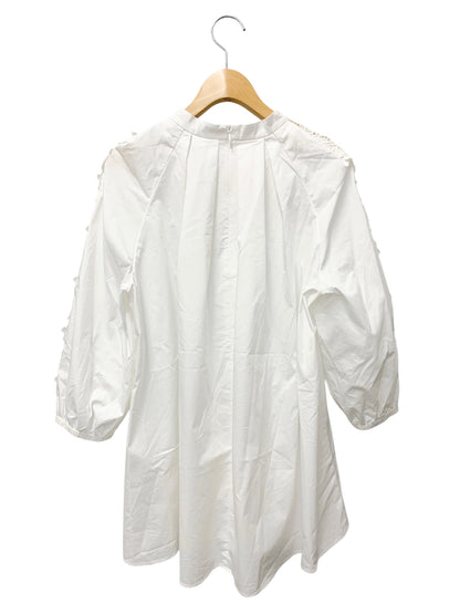 エムズグレイシー 袖レース入りタックブラウス 410113 38 ホワイト 刺繡 IT890X9EM26J