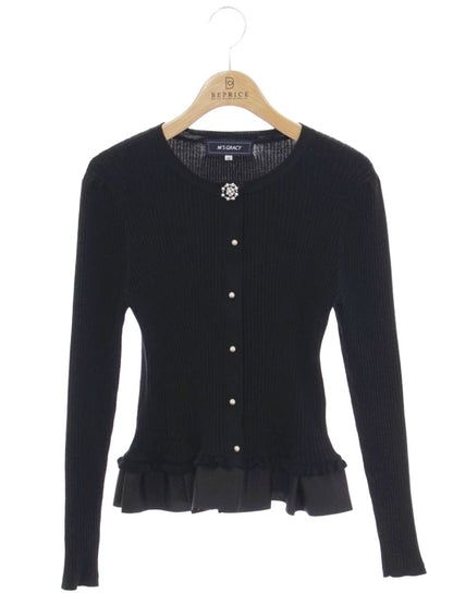 エムズグレイシー 818593 カーディガン 40 ブラック リブ パールビジュー ITAW7IK4QAGC