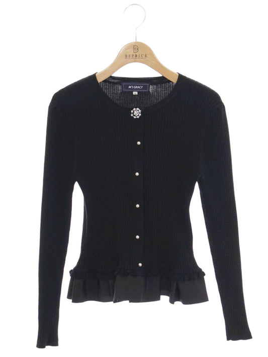 エムズグレイシー 818593 カーディガン 40 ブラック リブ パールビジュー ITAW7IK4QAGC