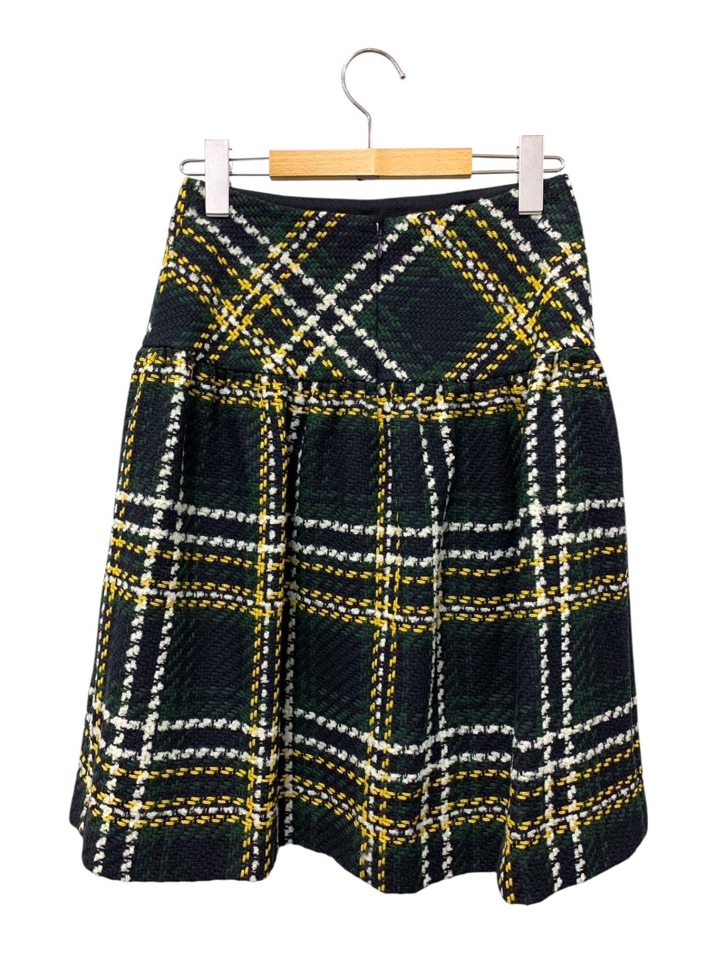 エムズグレイシー サスティナブルチェックスカート 117613 スカート 36 グリーン/ネイビー ITJMJLQ14JPW