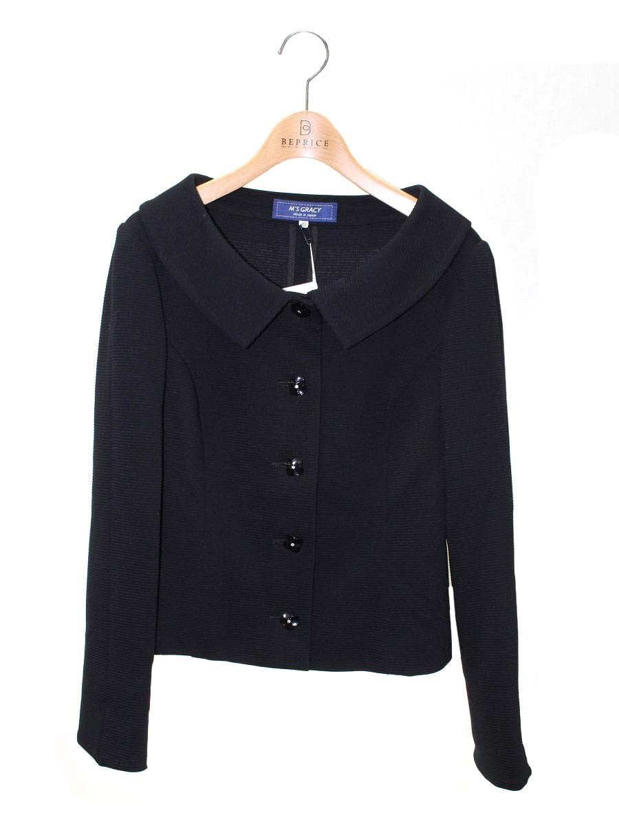 エムズグレイシー 014125 ジャケット 40 ブラック 襟付き カメリアボタン IT06FF5RODQ8