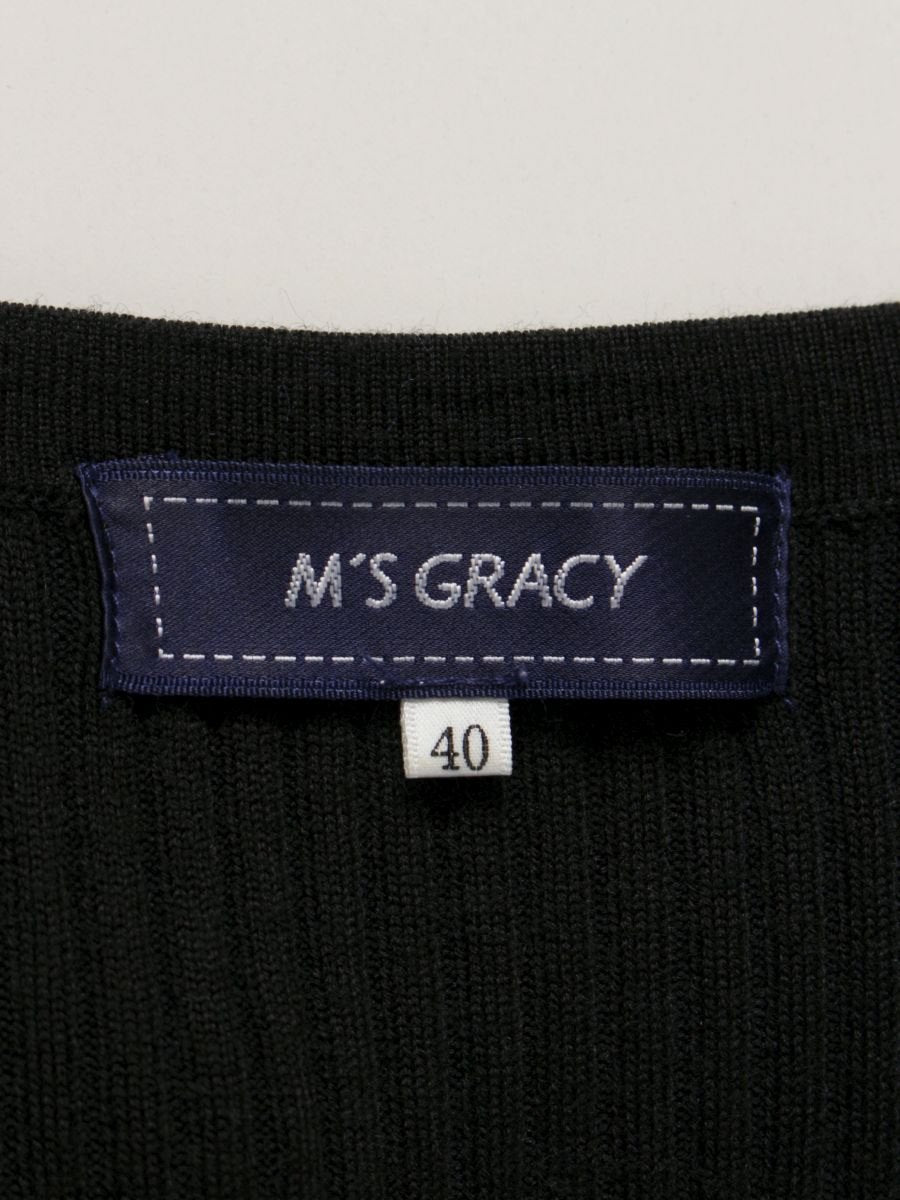 エムズグレイシー 818593 カーディガン 40 ブラック リブ パールビジュー ITAW7IK4QAGC