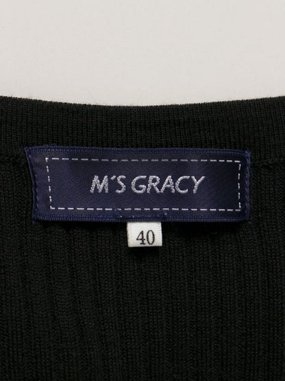 エムズグレイシー 818593 カーディガン 40 ブラック リブ パールビジュー ITAW7IK4QAGC